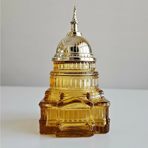 Vintage Avon Capitol Building Cologne Bottle Amber Glass Empty Decanter Gold Cap